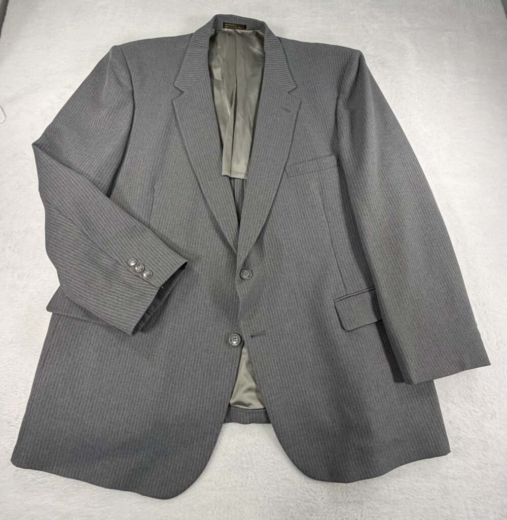 Vintage Johnny Carson Gray Pinstripe Wool Blazer 50R USA Union Made 1980s